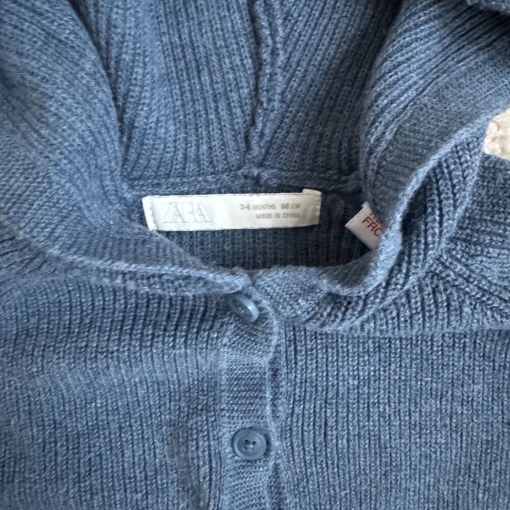 Zara Baby Knit Hooded Cardigan | 3–6 Months | Blue | Good Condition - Picture 3 of 3